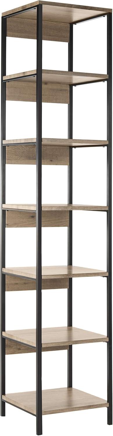 Transitional Oak & Black Iron 7-Tier Etagere - 79"