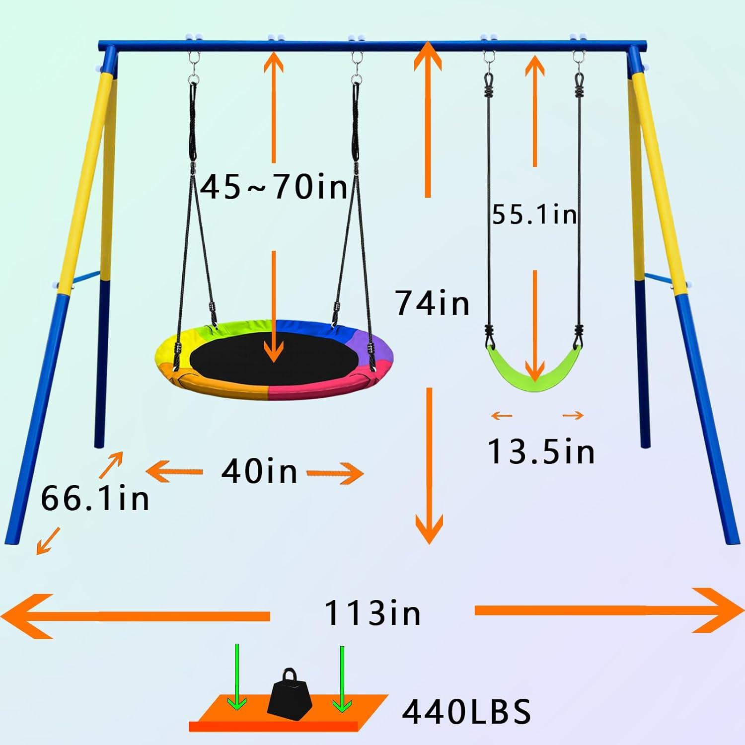 Heavy Duty 2-Seat Orange and Black Metal Swing Set