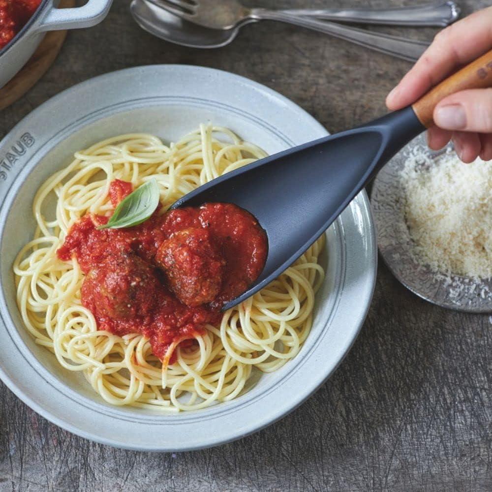30cm Black Silicone and Acacia Wood Multipurpose Serving Spoon
