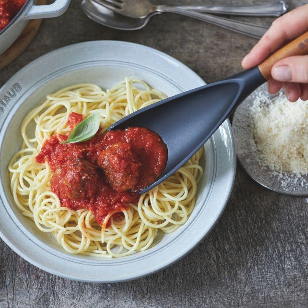 30cm Black Silicone and Acacia Wood Multipurpose Serving Spoon