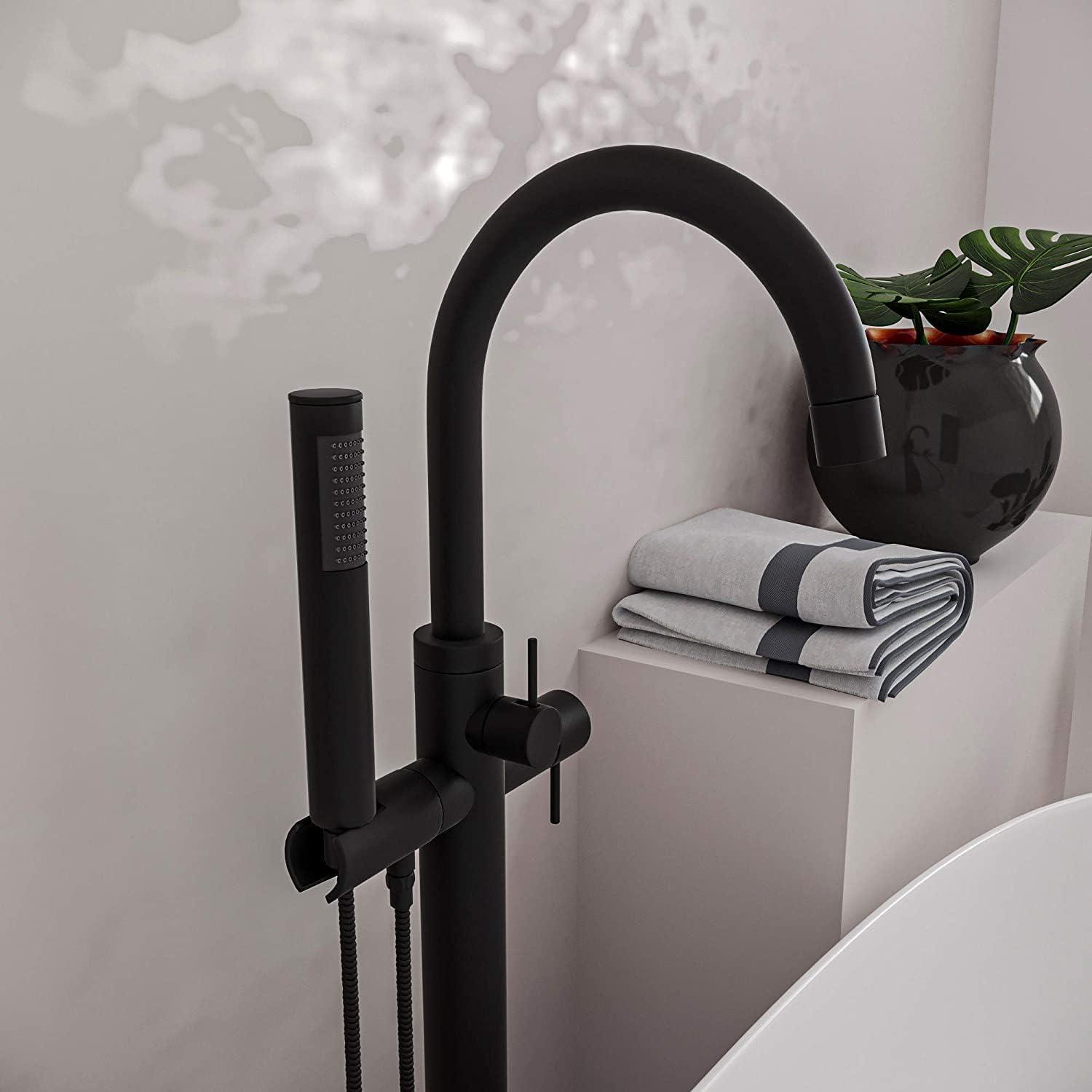 Floor Mount Freestanding Bathtub Filler Faucet with Handheld Shower