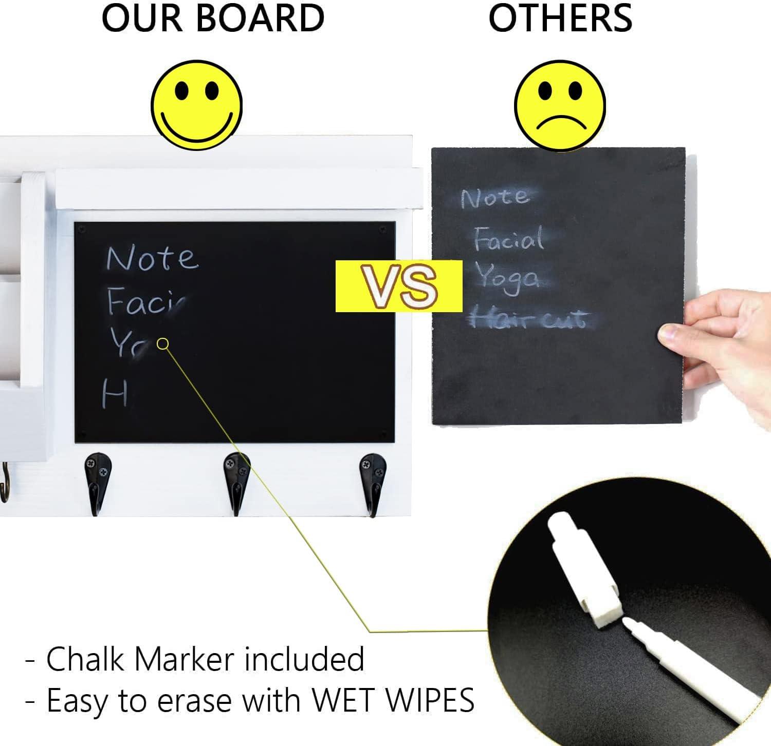 White Wall-Mounted Key Holder with Chalkboard and Shelf