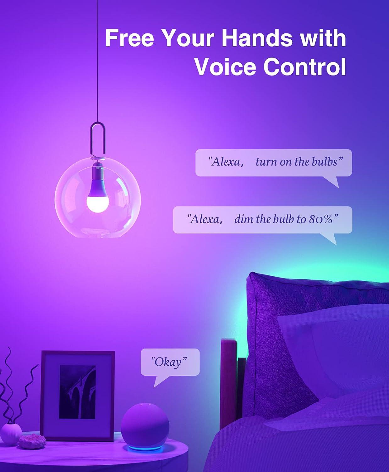 WB4-4: Gosund Smart Bulb, WiFi Light Bulbs, Color Changing Light Bulb, Smart Light Bulbs work with Alexa & Google Assistant, A19 RGB Alexa Light Bulb, RGB+Wnite, Dimmable LED Light Bulbs, 4 Pack