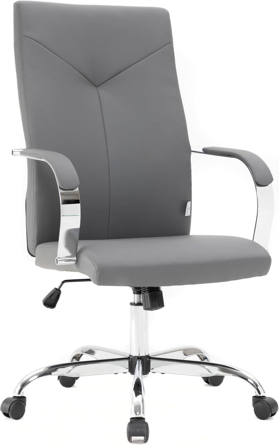 LeisureMod Sonora Modern High-Back Adjustable Swivel Leather Conference Office Chair in Grey