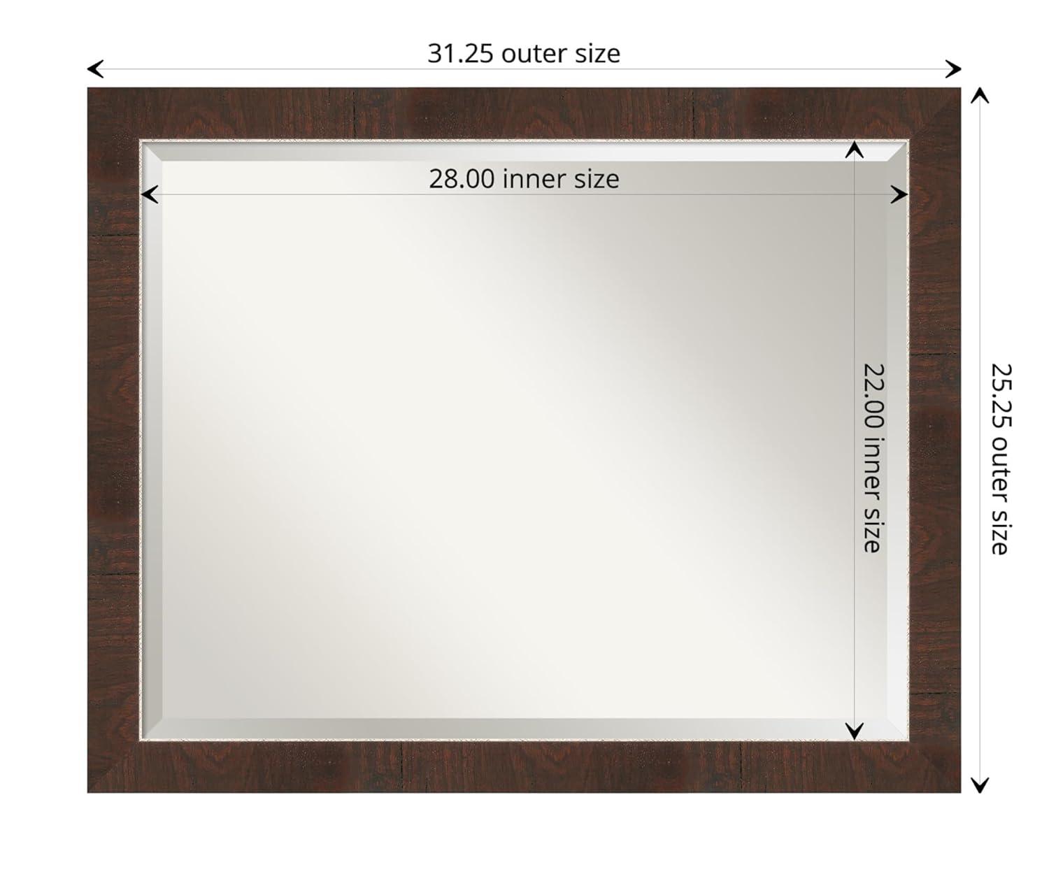 Amanti Art 32" x 26" Wildwood Framed Bathroom Vanity Wall Mirror Brown: Modern Rectangle, Beveled, Wall Mount, Polystyrene Frame