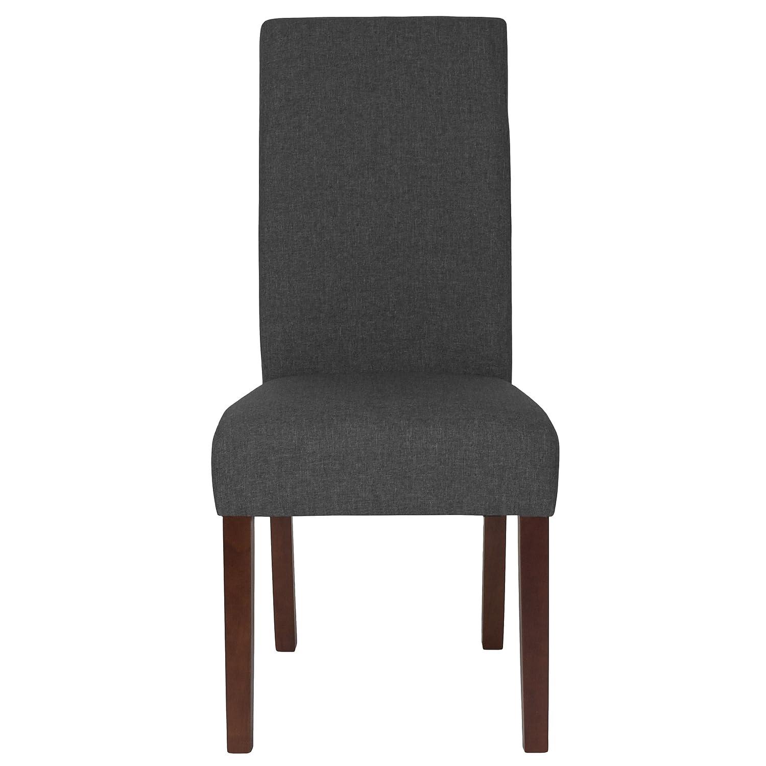 Flash Furniture Greenwich Series Gray Fabric Upholstered Panel Back Mid-Century Parsons Dining Chair
