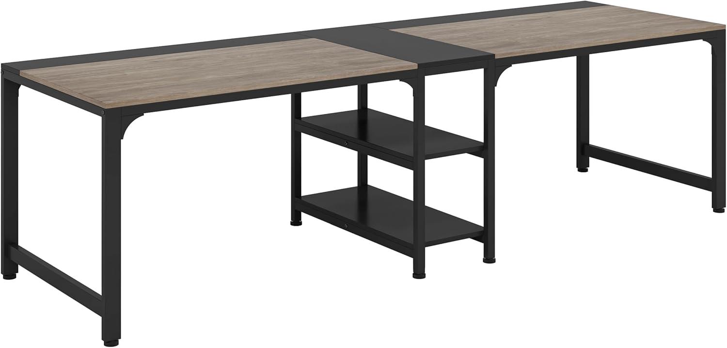 LITTLE TREE 90.55" Double Desk with Storage Shelf Gray/Black