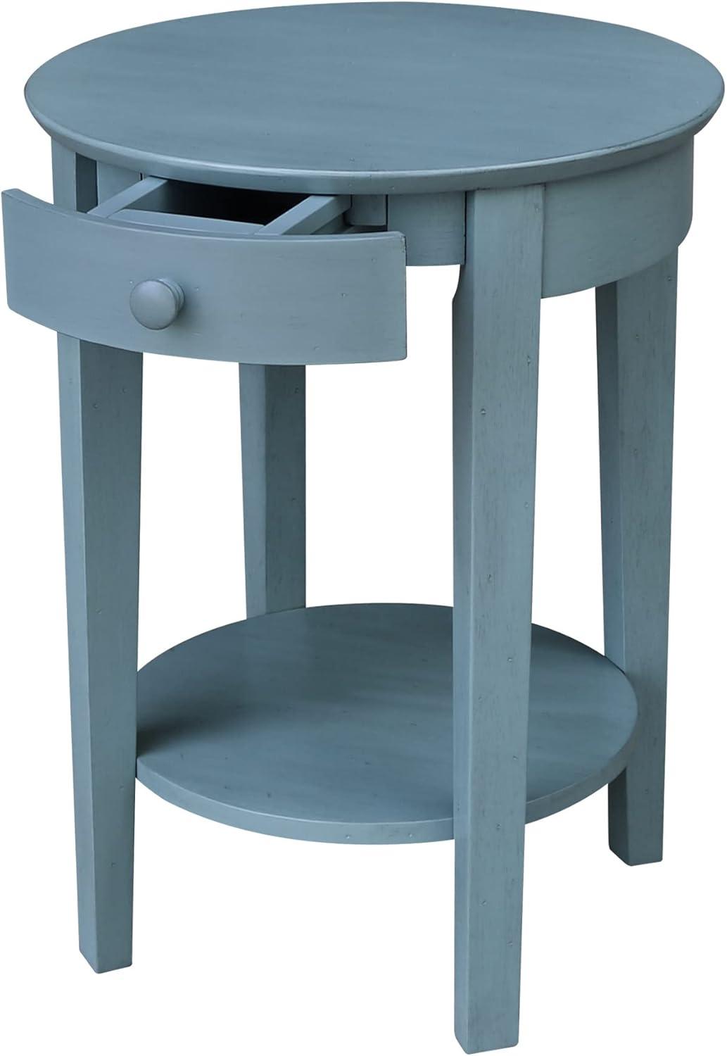 Ocean Blue Round Wooden Accent Table with Storage