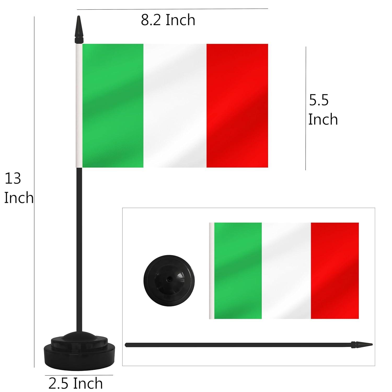 Italy Flags Italian Desk Flag Set Small Mini Italy Table Office Flag with 13" Black Pole, Black Base and Spear Top,Miniature Italian Deluxe Desktop Flag, Home Decoration, Office Decoration, Festival Celebrations(12 Pack )