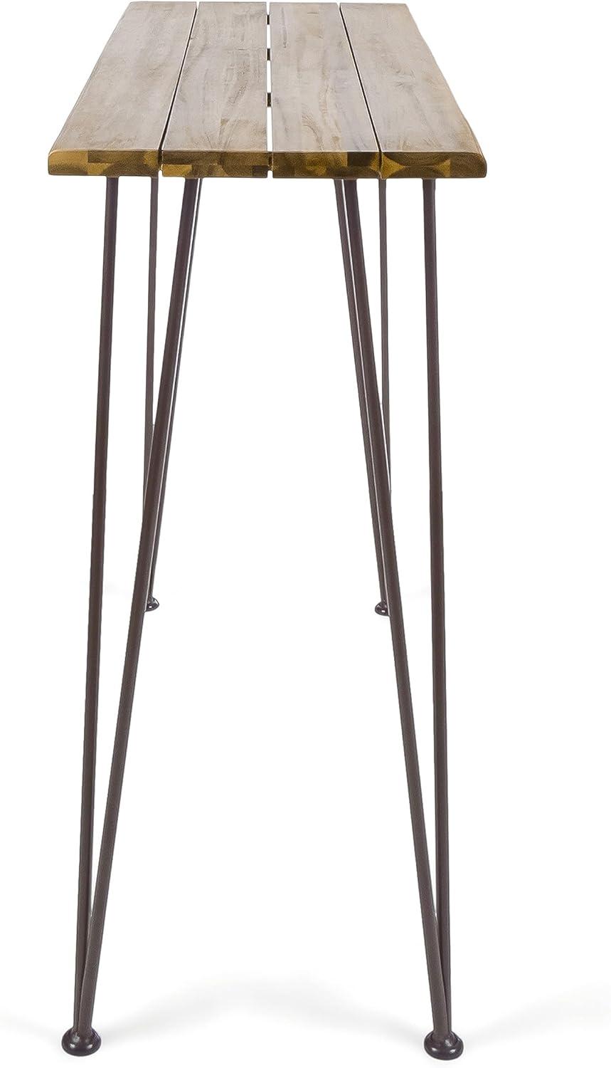 Union Rustic Loya Rectangular Acacia Wood Outdoor Bar Table