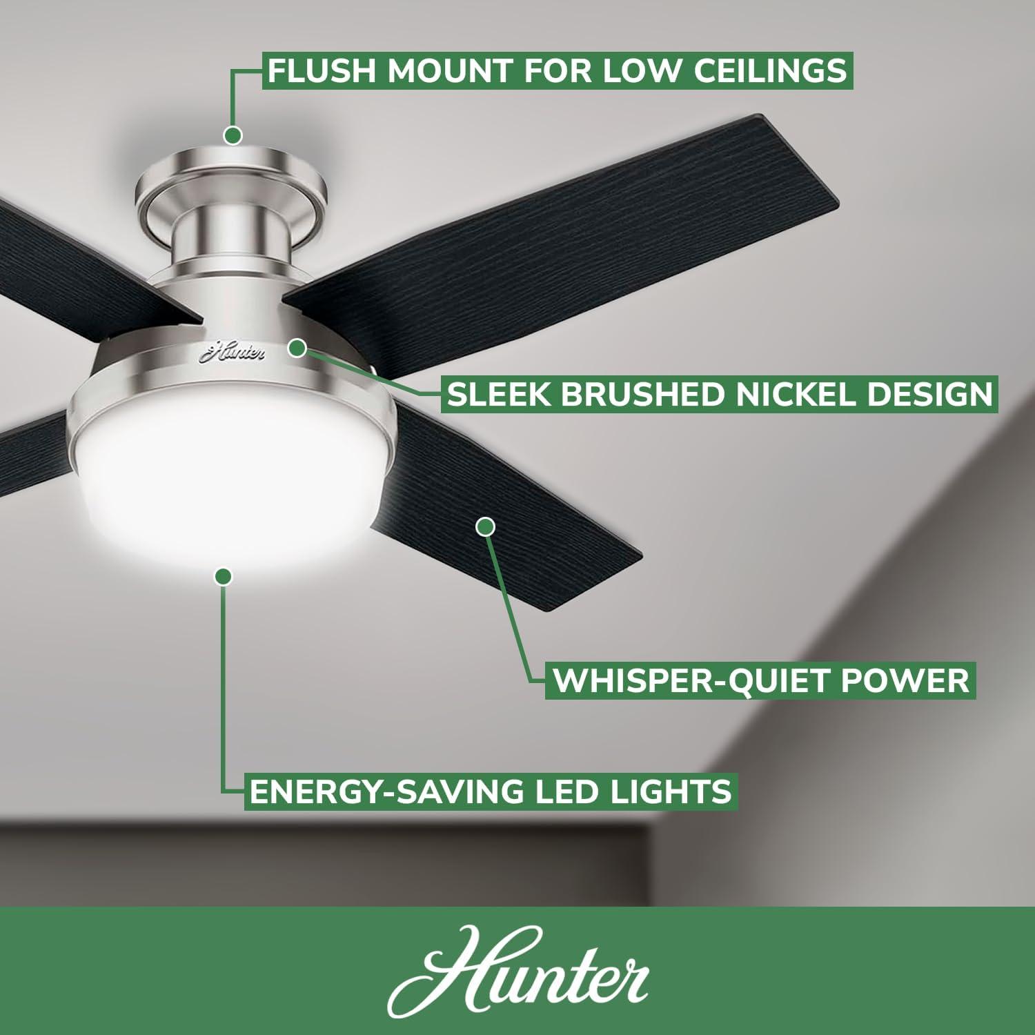 Dempsey Low Profile 44" 4 - Blade Indoor Flush Mount Small Room Ceiling Fan with Lights and Remote