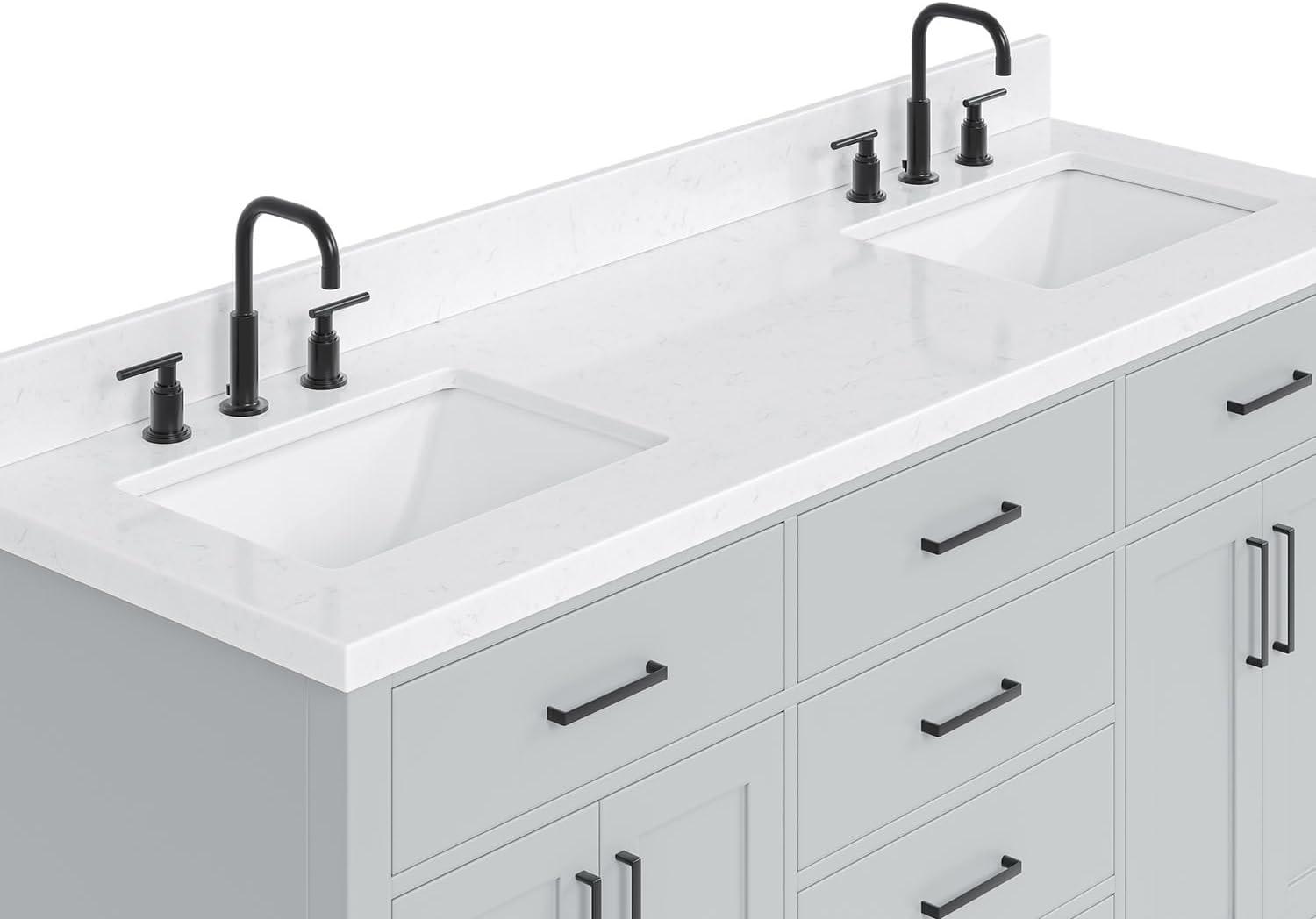Wildon Home® Tidworth 66'' Solid Wood Double Bathroom Vanity with 1.5'' Carrara Quartz Top, Rectangular Sinks