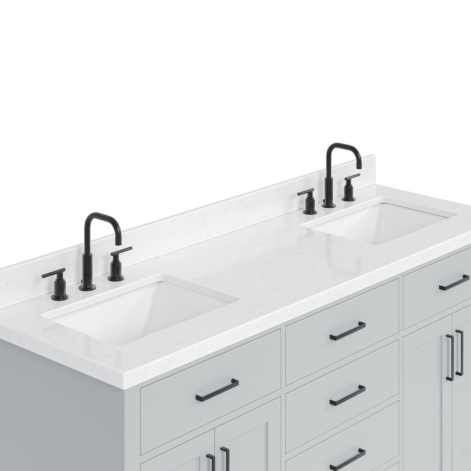 Wildon Home® Tidworth 66'' Solid Wood Double Bathroom Vanity with 1.5'' Carrara Quartz Top, Rectangular Sinks
