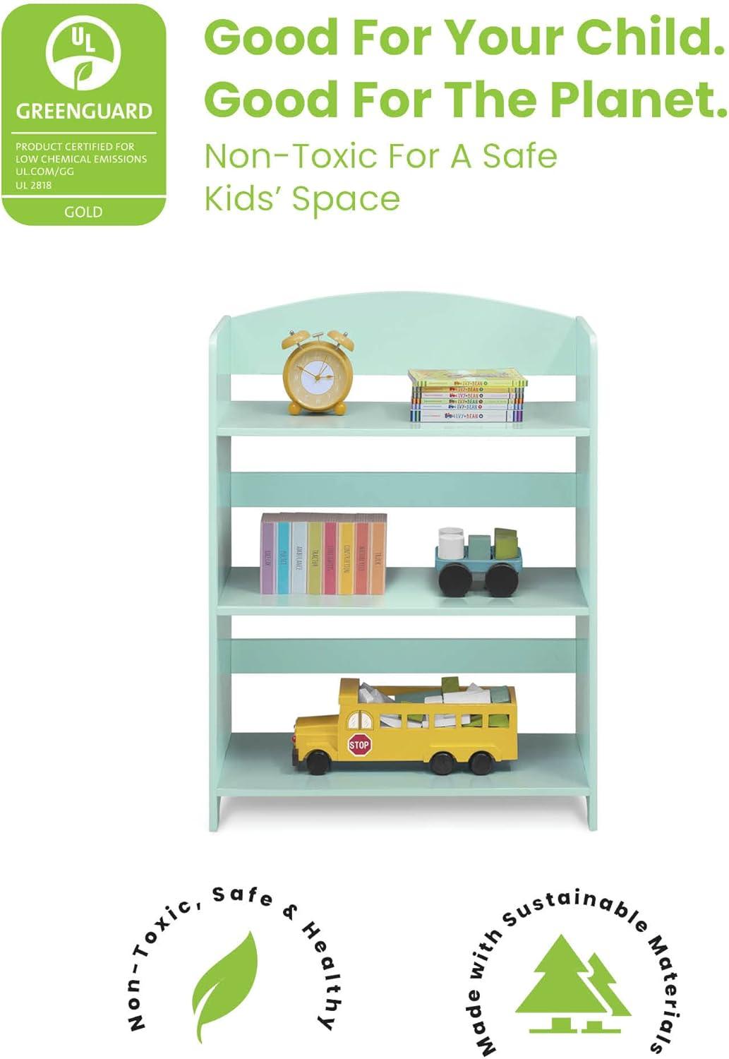 Mint Green Wooden Kids Bookshelf with Three Shelves