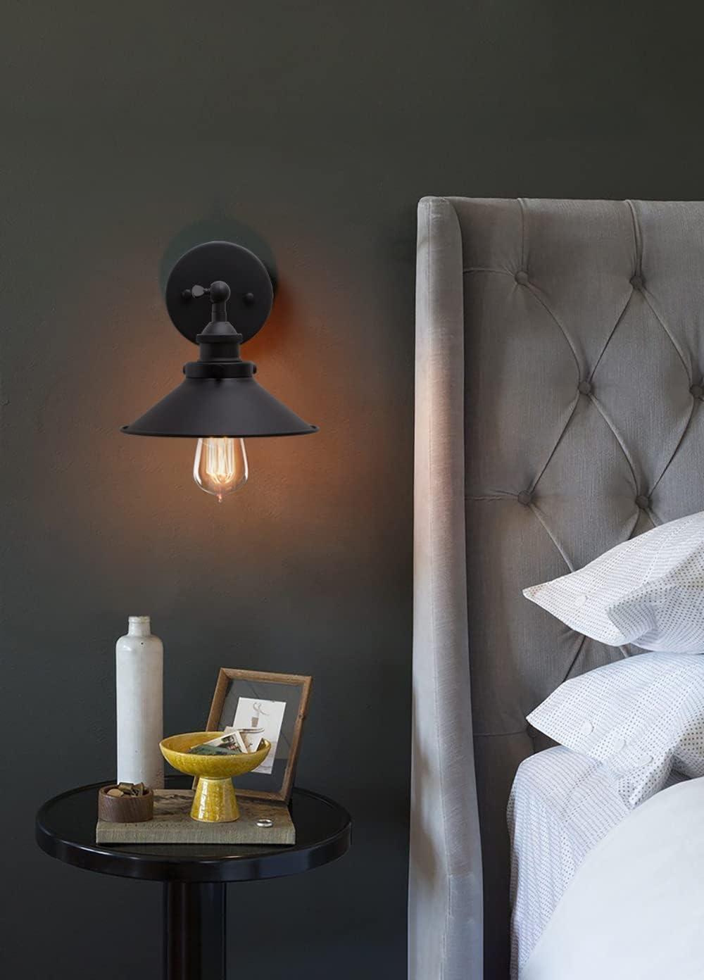PERMO Vintage Industrial Metal Wall Sconce Lighting 180 Degree Adjustable Wall Lamp (Black)