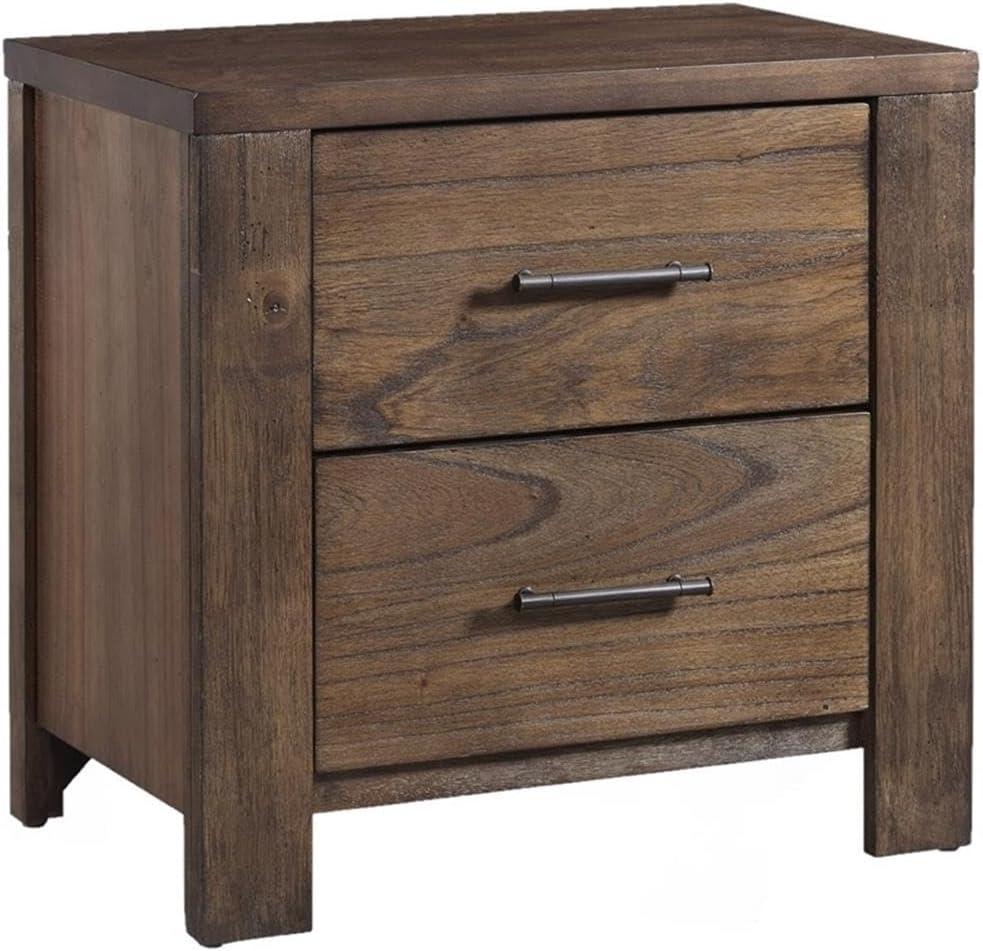 Rustic Brown 2-Drawer Rubberwood Nightstand