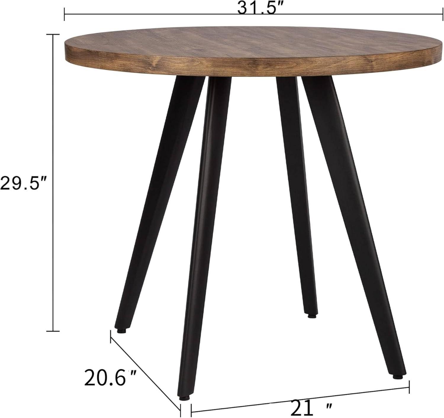 Rusty Walnut Round Wood Dining Table with Adjustable Metal Legs