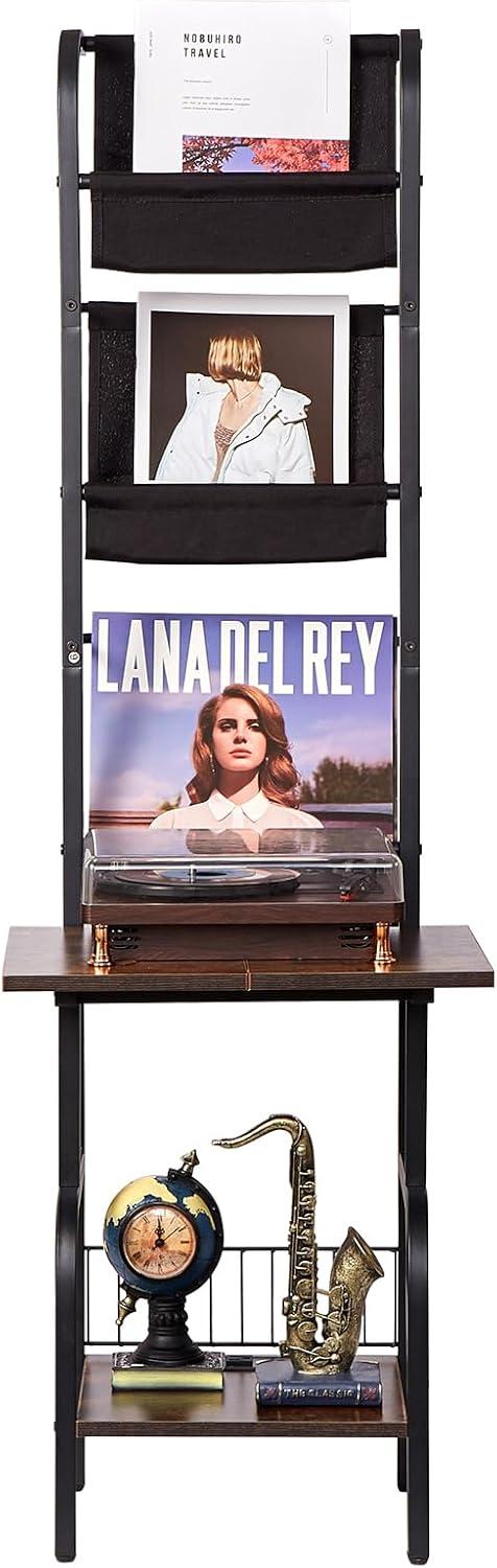 17 Stories 5 Tiers Record Player with LED Light & USB Ports Vinyl Shelf Black