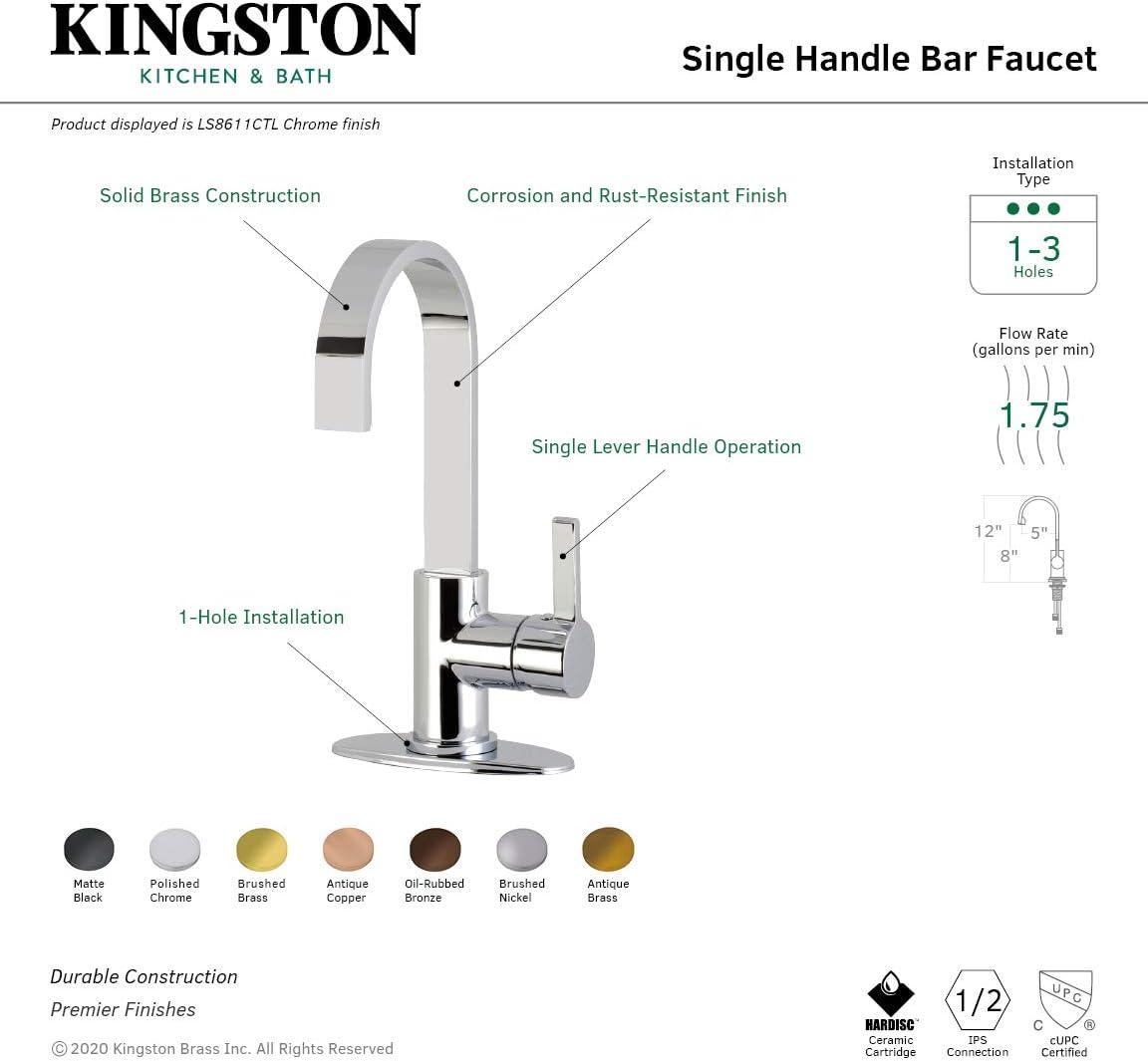 Kingston Brass Continental Single-Handle 1-Hole Deck Mount Bar Faucet