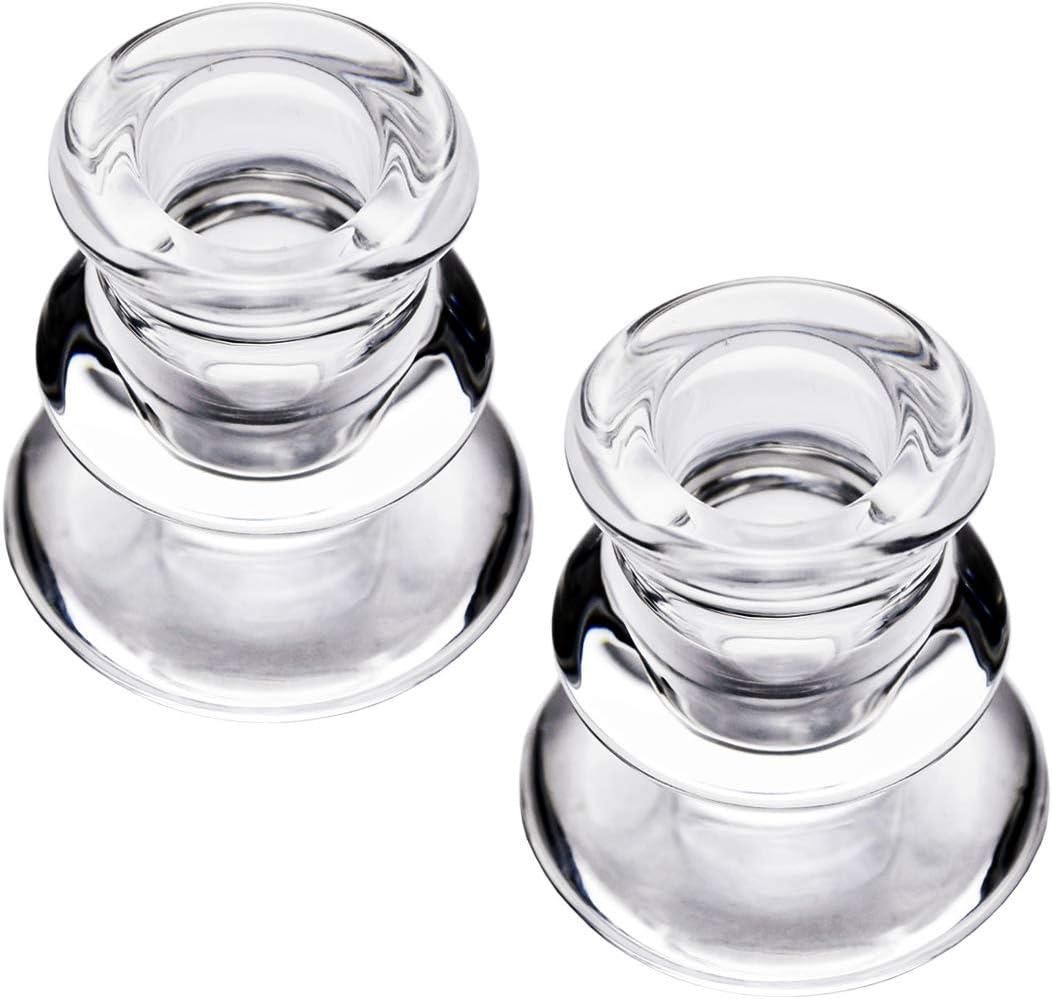 Clear Glass Taper Candlestick Holders, Set of 2