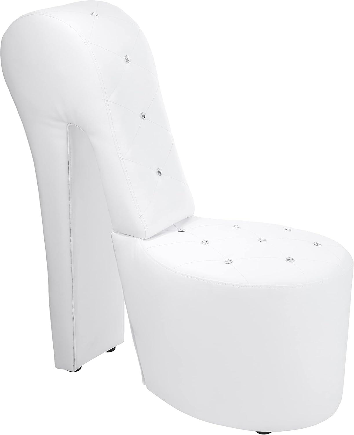 White Faux Leather High Heel Accent Chair with Crystal Studs