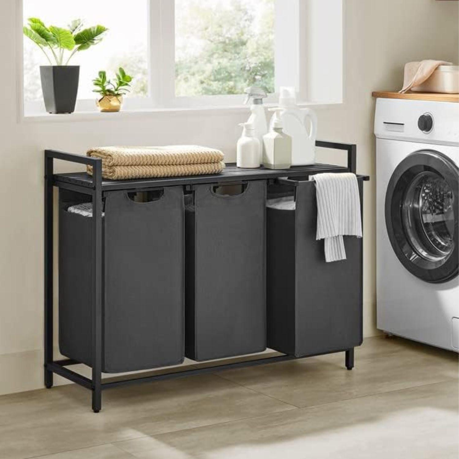 Black and Gray Modern Metal Frame Laundry Sorter with Removable Bags