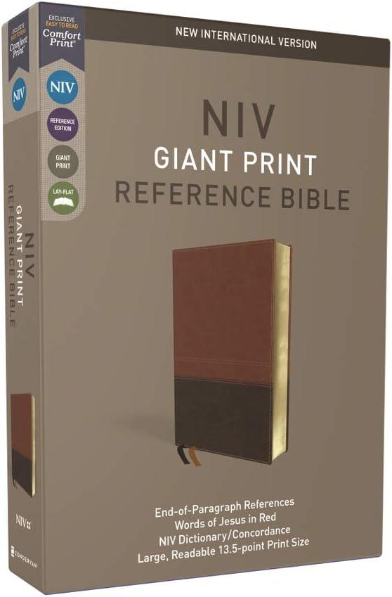 NIV, Reference Bible, Giant Print, Imitation Leather, Brown, Red Letter Edition, Comfort Print - Large Print by  Zondervan (Leather Bound)