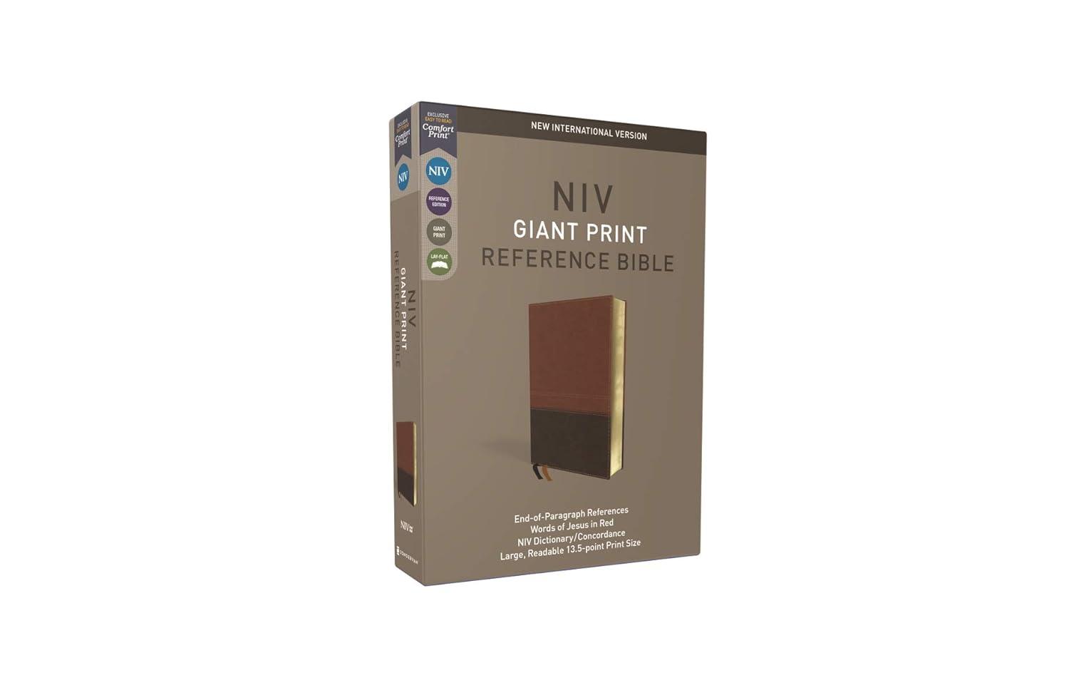 NIV, Reference Bible, Giant Print, Imitation Leather, Brown, Red Letter Edition, Comfort Print - Large Print by  Zondervan (Leather Bound)