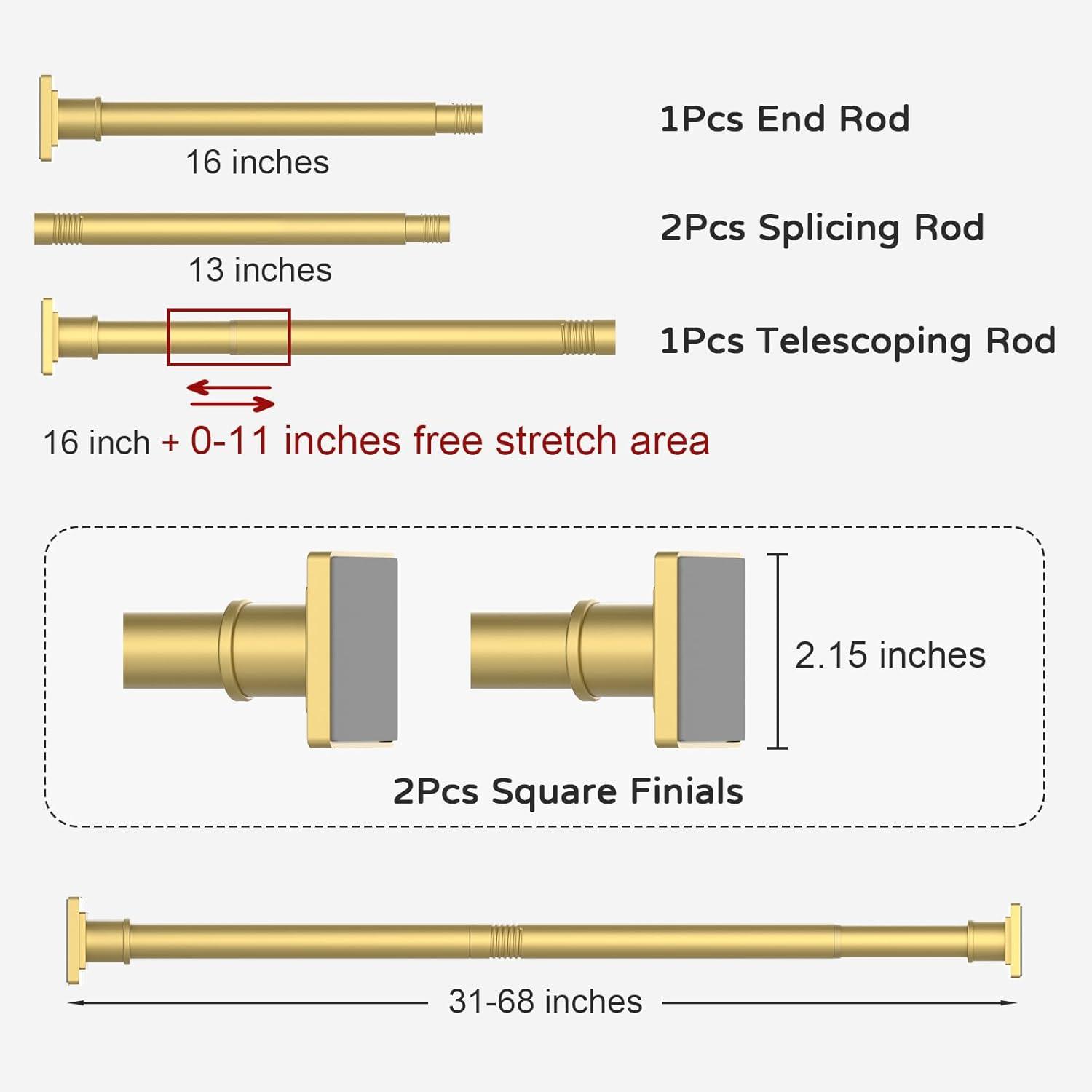 Adjustable Matte Gold Tension Shower Curtain Rod Kit