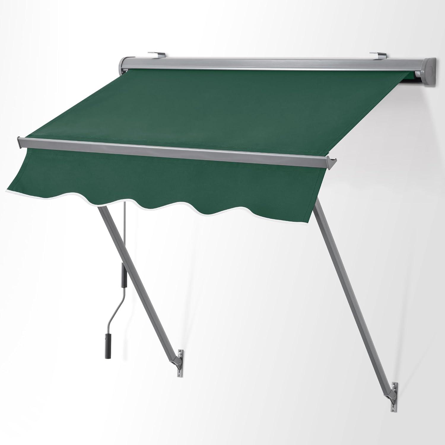 MCombo Patio Window Awnings 65''x80'', Fully Assembled Manual Retractable Sunshade Canopy for Windows & Doors, 4112 (Dark Green)