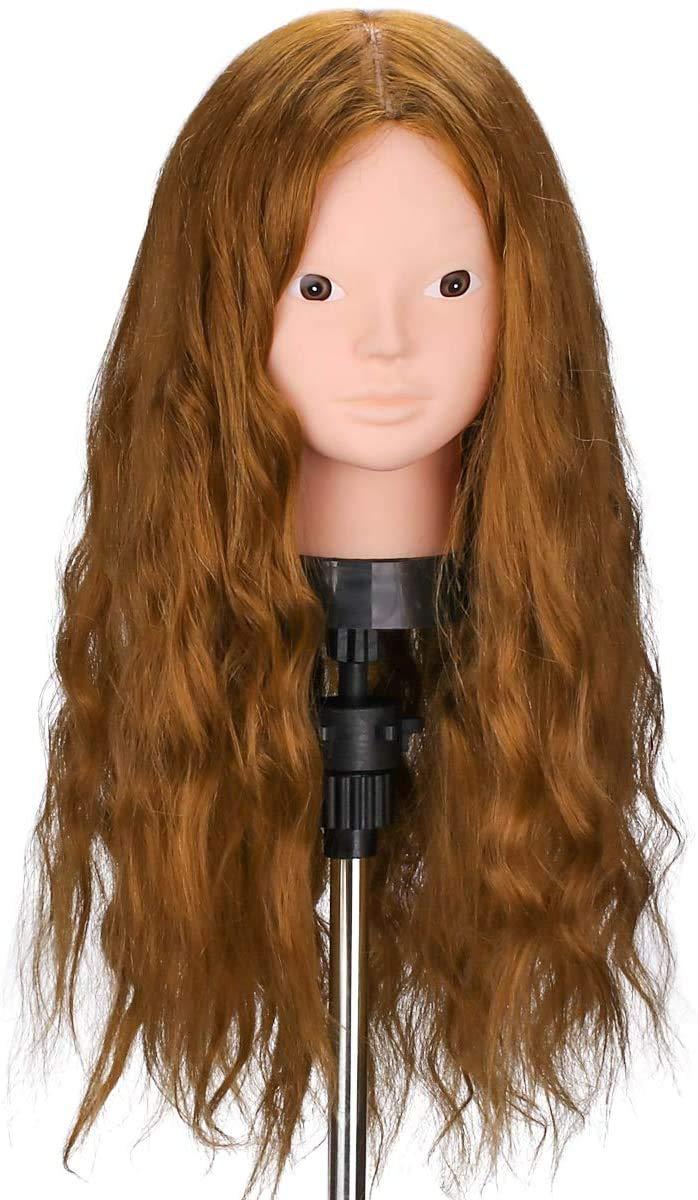 Brown 24" Human Hair Cosmetology Mannequin Head with Tools