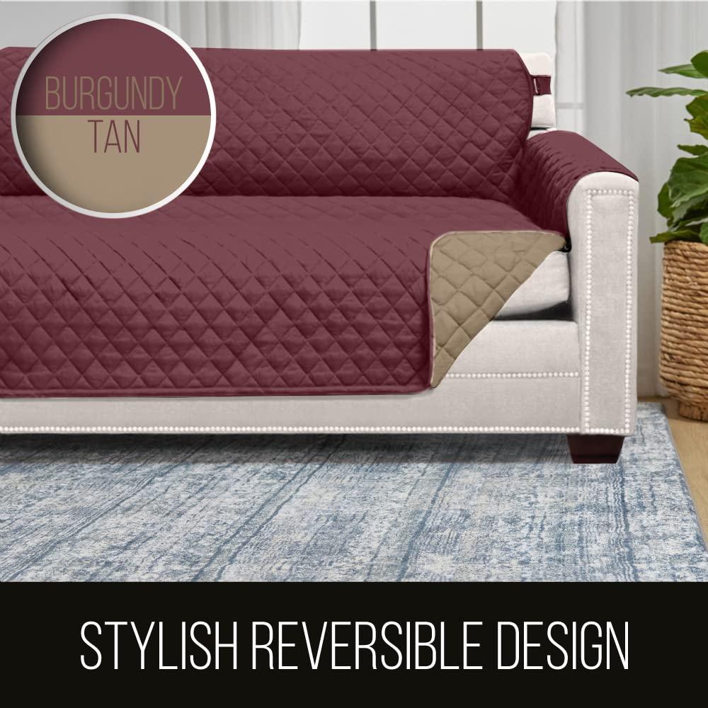 Sofa Shield Chaise Slip Cover with Patented Strap, Cushion Protector, US Designed Reversible Stain and Dog Tear Resistant Slipcover, 102x34 inch Seat, Washable Covers for Dogs Pets, Light Taupe