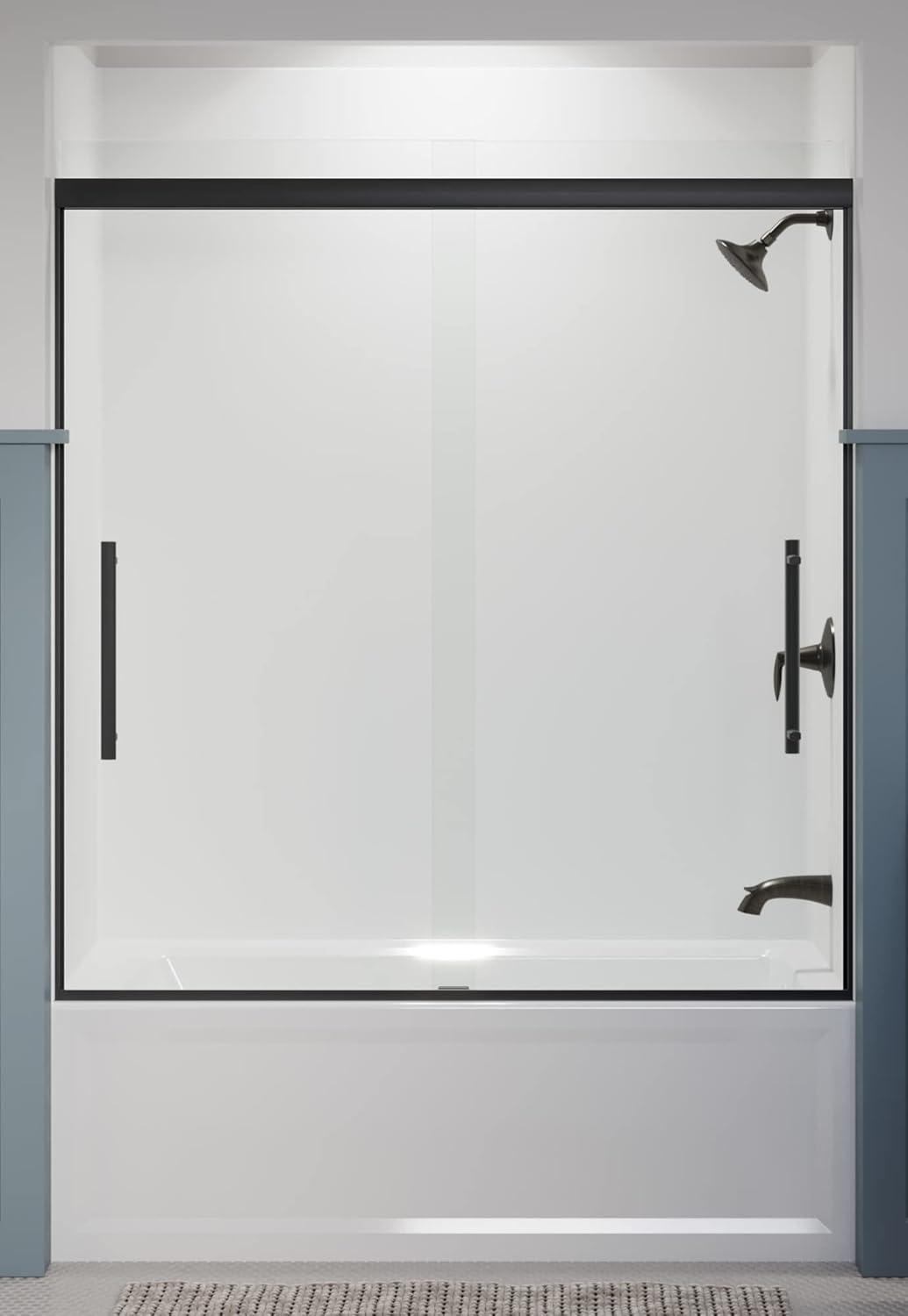Pleat® 63-9/16"H Frameless Sliding Bath Door with 5/16"-Thick Crystal Clear Tempered Glass