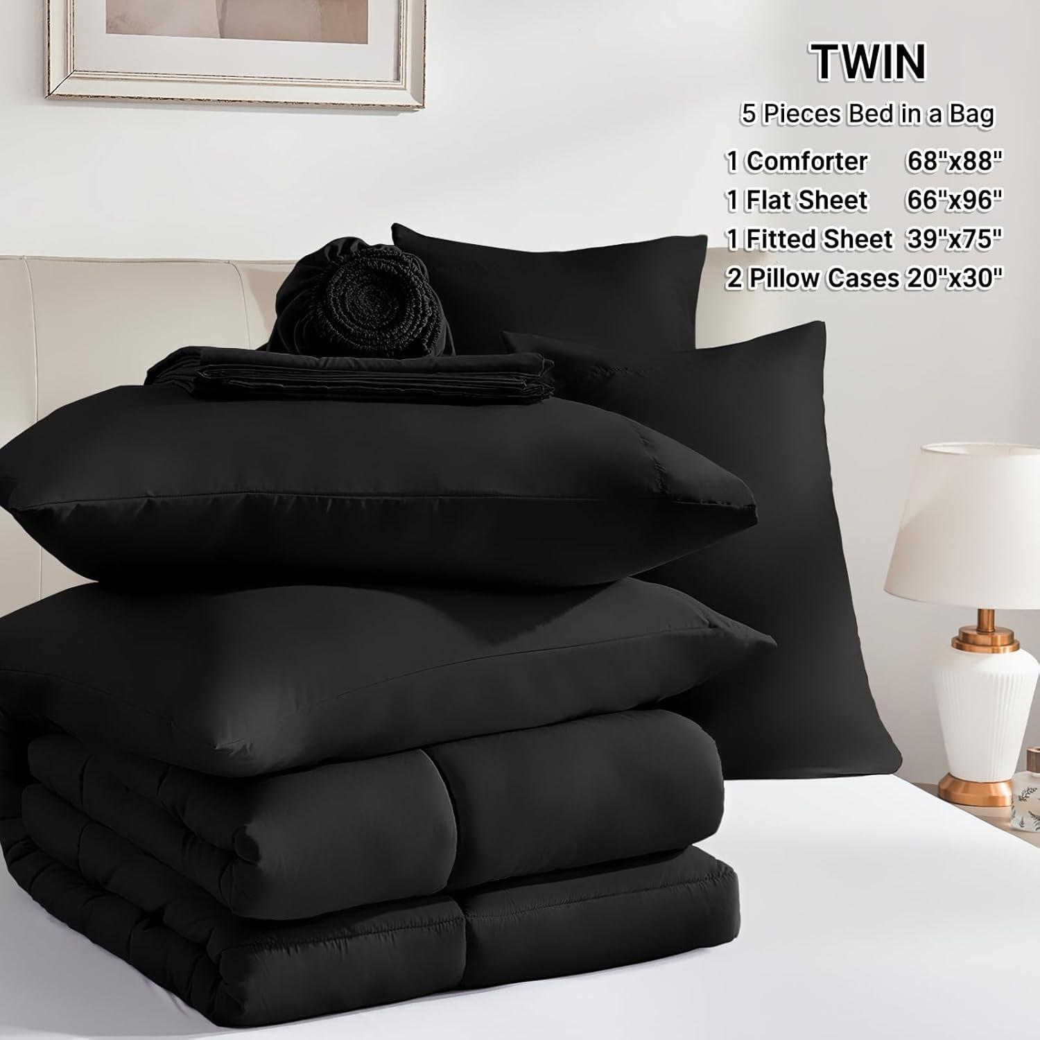 Sweet Home Collection All Season Bed-in-A-Bag 5pc/7pc Solid Color Comforter & Sheet Set Ultra Soft Bedding by Sweet Home Collection