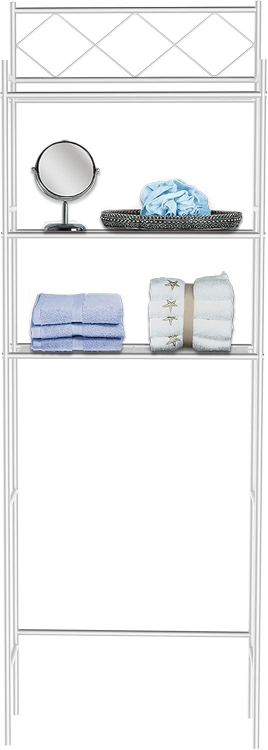 Metal Over The Toilet Space Saver and Organizer White - J&V TEXTILES: Powder-Coated Stainless Steel, 3 Fixed Shelves