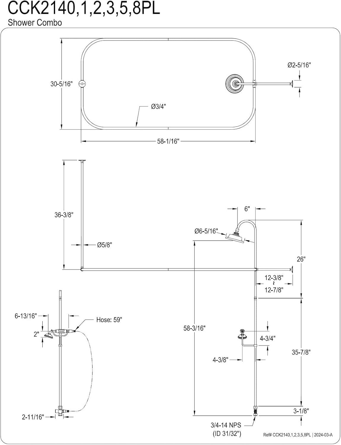 Kingston Brass Kingston Brass Vintage Three-Handle 2-Hole Tub Wall Mount Clawfoot Tub Faucet Package with Shower Enclosure and Hand Shower CCK2141PL