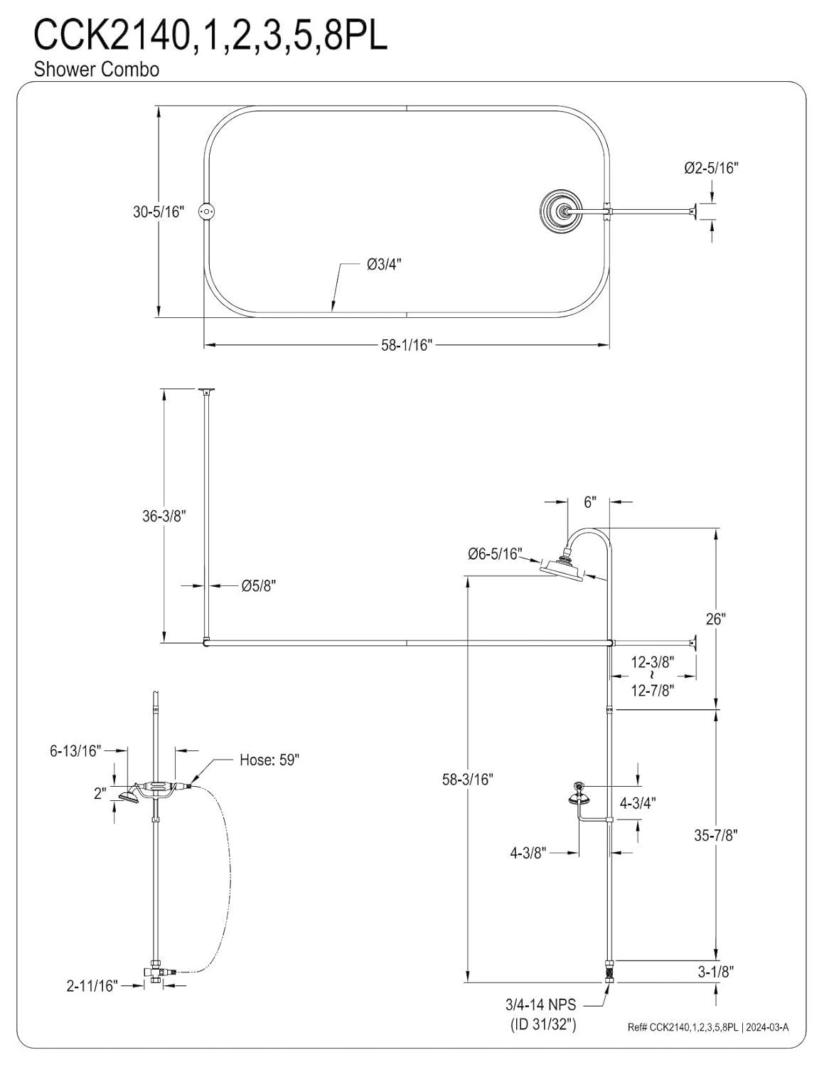 Kingston Brass Kingston Brass Vintage Three-Handle 2-Hole Tub Wall Mount Clawfoot Tub Faucet Package with Shower Enclosure and Hand Shower CCK2141PL