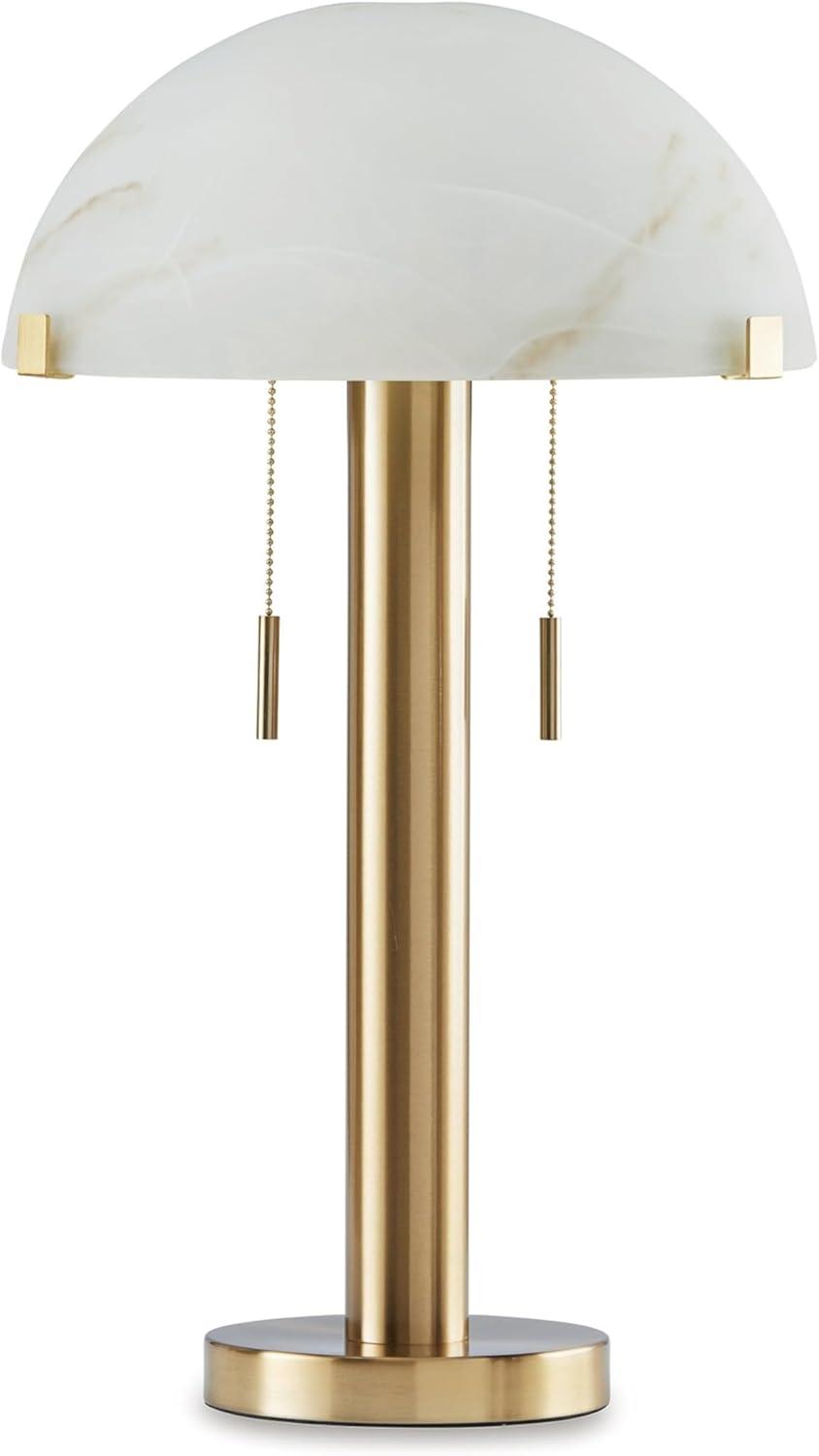 Gold Brass Table Lamp with White Glass Dome Shade