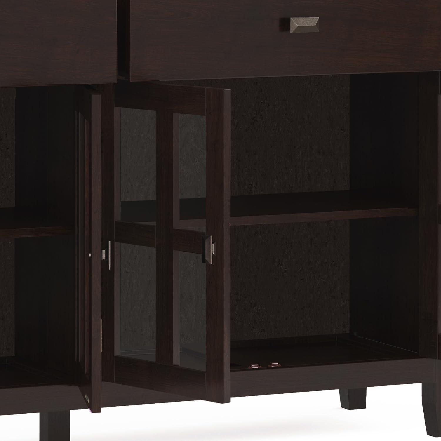 Artisan SOLID WOOD 60" WD Transitional 4Door Sideboard Buffet in Chestnut Brown