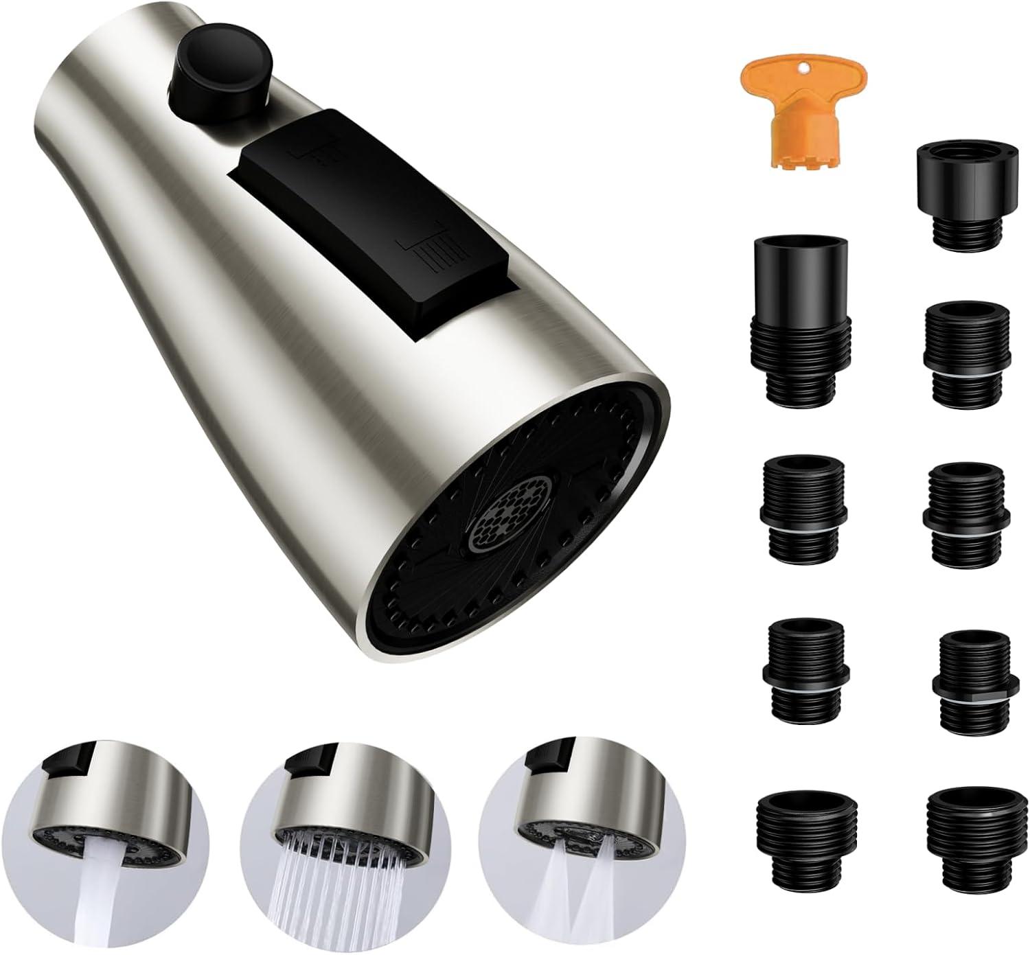WOWOW 3-Function Sprayer Pull Down Kitchen Faucet Spray Head Replacement With 9-Adapter Kit