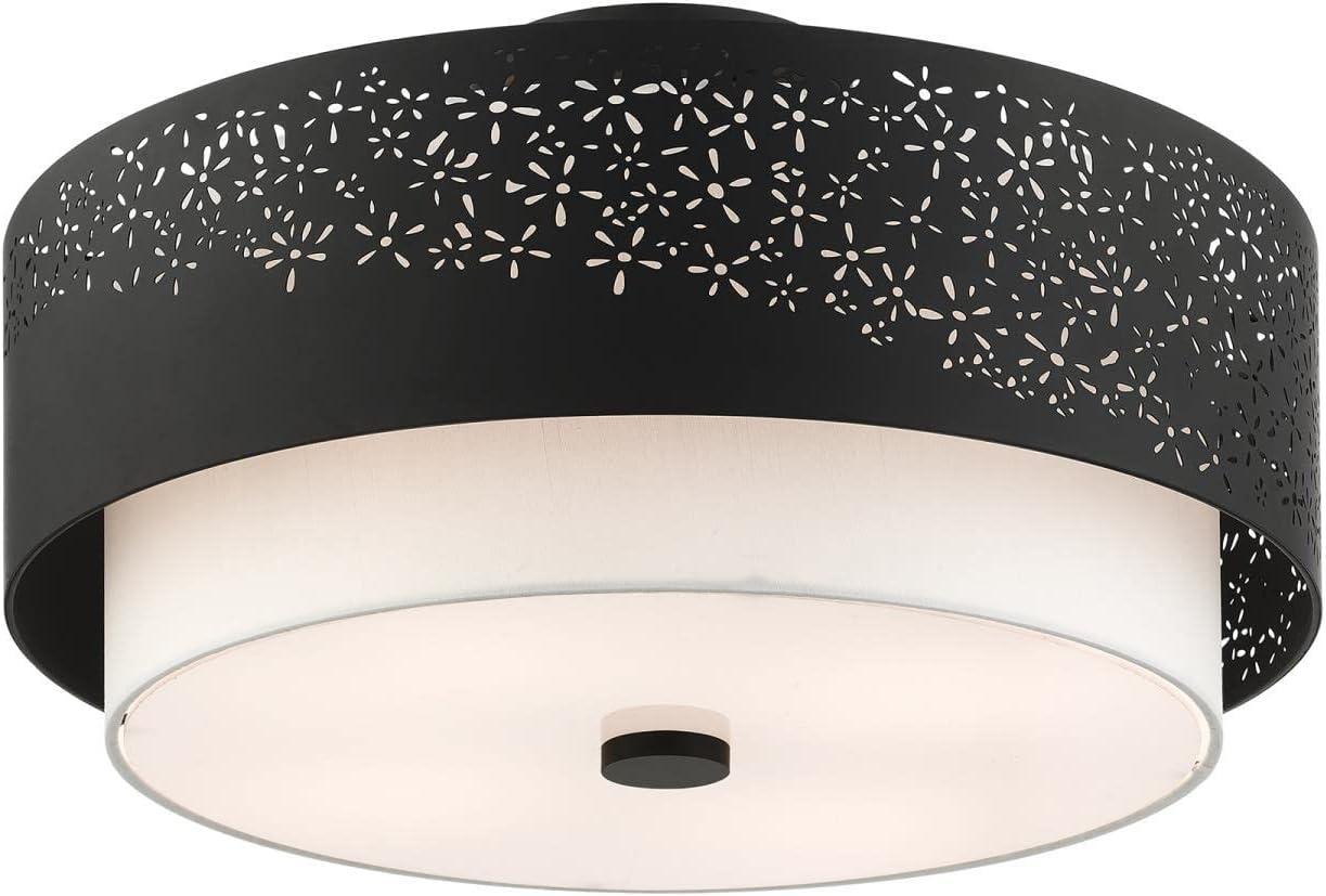 Noria Black Steel 4-Light Semi Flush Drum Ceiling Light