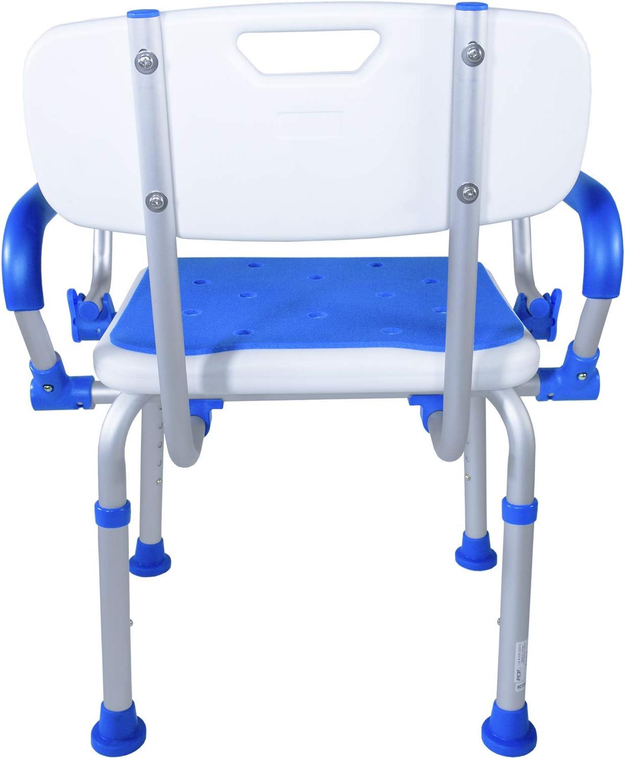 PCP Shower Safety Chair, Bath Bench With Backrest, Swing Arms, Adjustable Height, Medical Senior Support