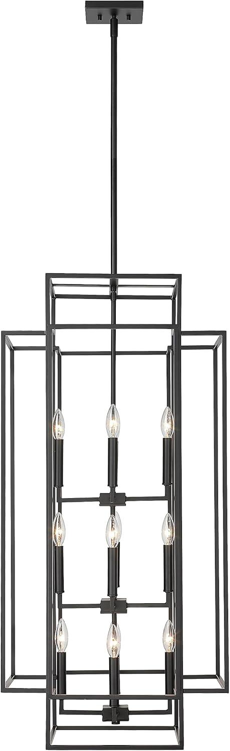 Matte Black 12-Light Geometric Cage Pendant