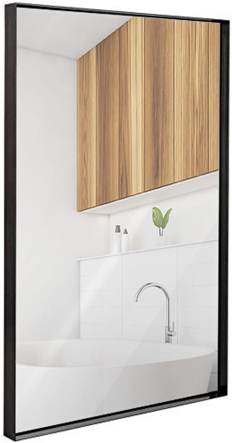 Hamilton Hills 24x36" Black Metal Frame Bathroom Mirror | Rectangular Vanity | 2" Deep | Hangs Both Ways