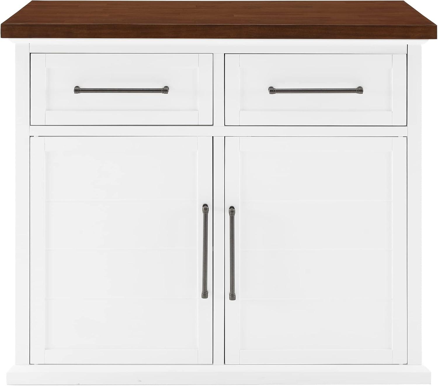 Crosley Bartlett Wood Top Kitchen Island White/Walnut: Traditional Style, Adjustable Shelves, Storage Cart