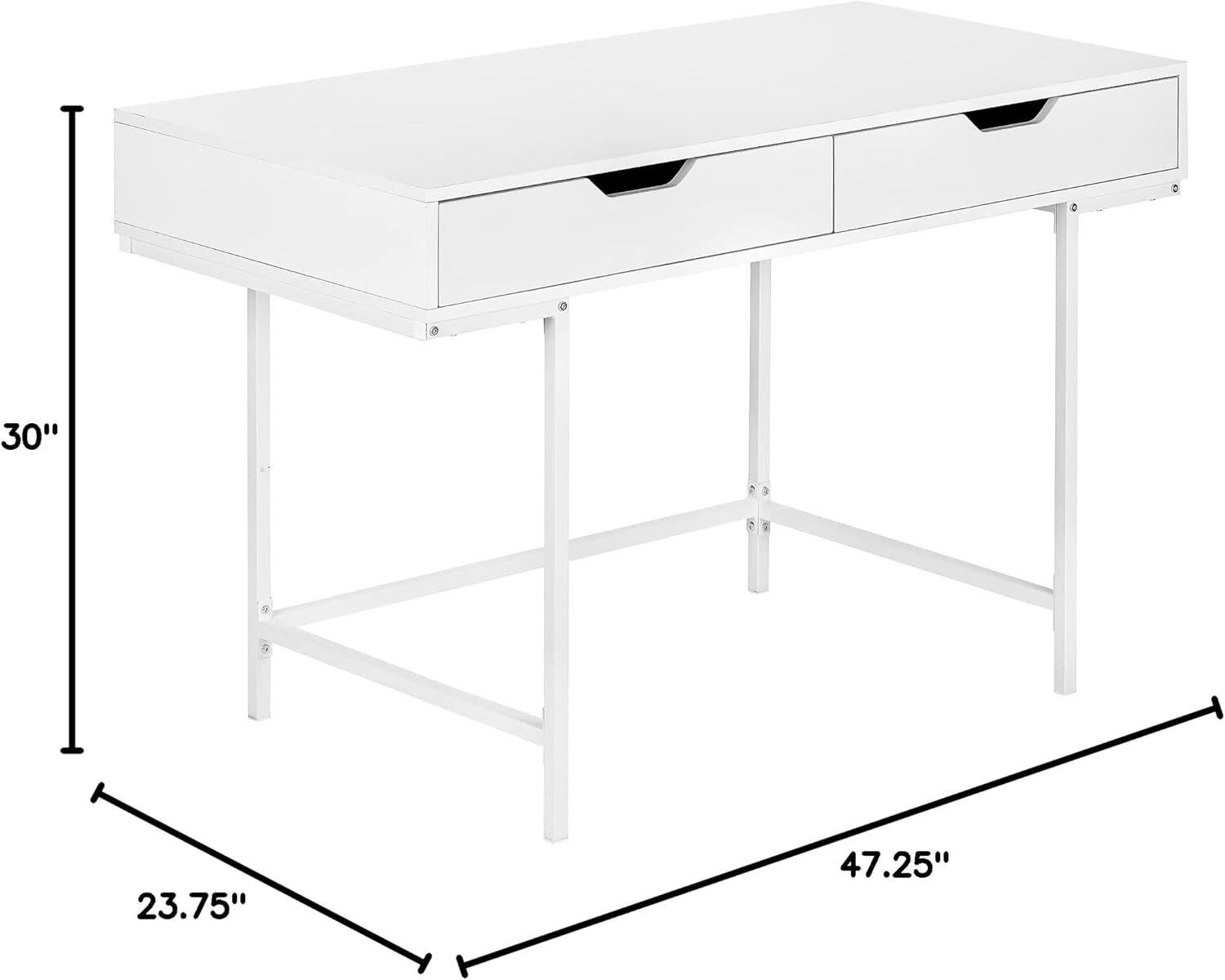 Monarch Specialties Computer Desk Home Office Laptop Storage Drawers 48InchL Work Metal Laminate White Contemporary Modern