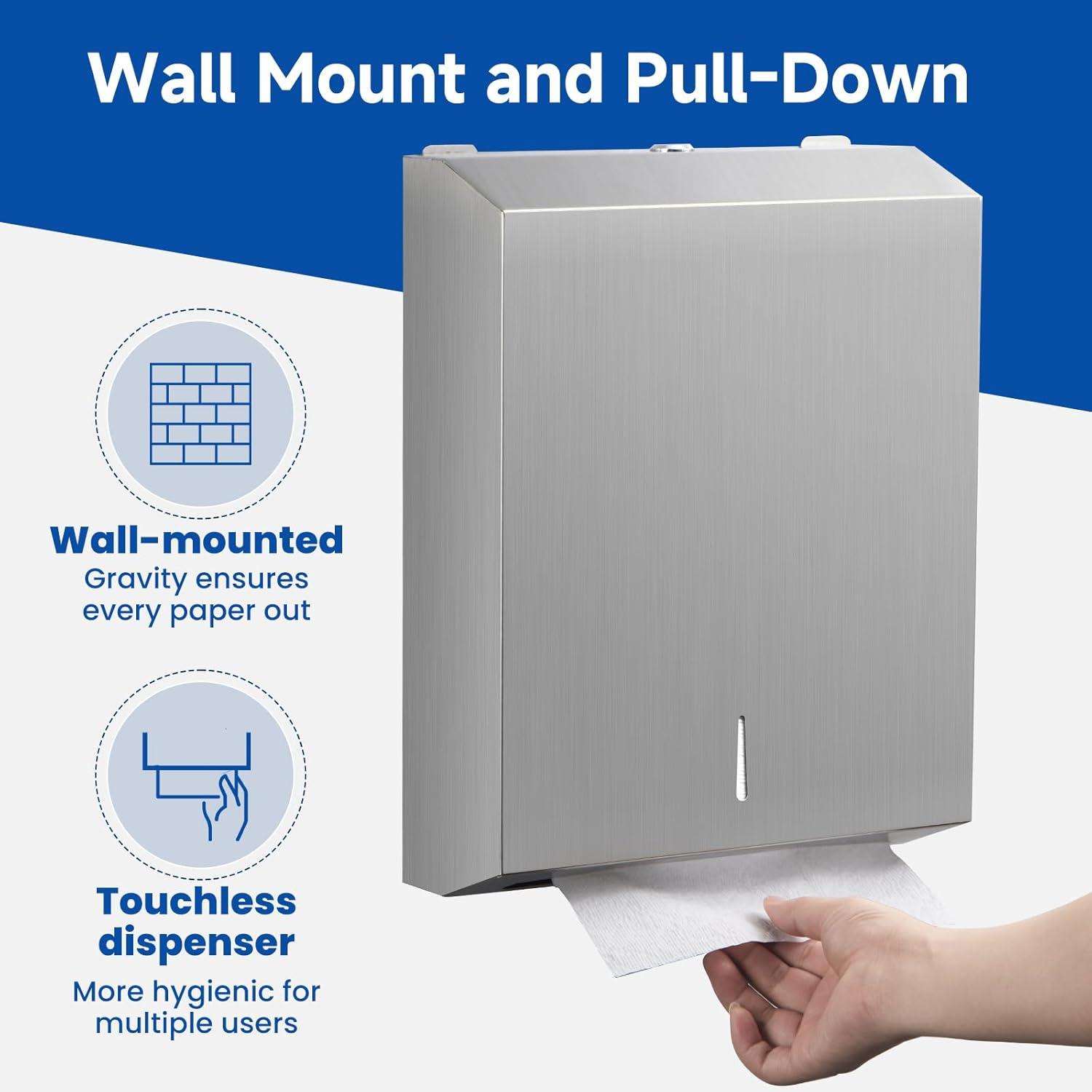 Gorlary Paper Towel Dispenser Wall Mount Commercial c-fold/Multi-fold/Tri-fold, Touchless Hand Towel Dispenser with Lock