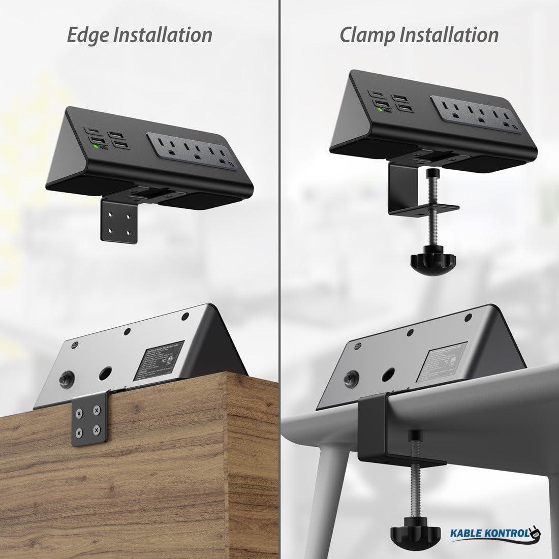 Black Desk Clamp Power Strip with USB-C and USB-A Ports