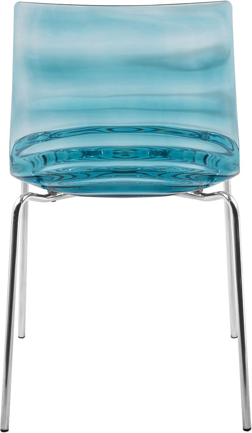 LeisureMod Astor Acrylic Dining Chair with Water Ripple Design and Metal Legs