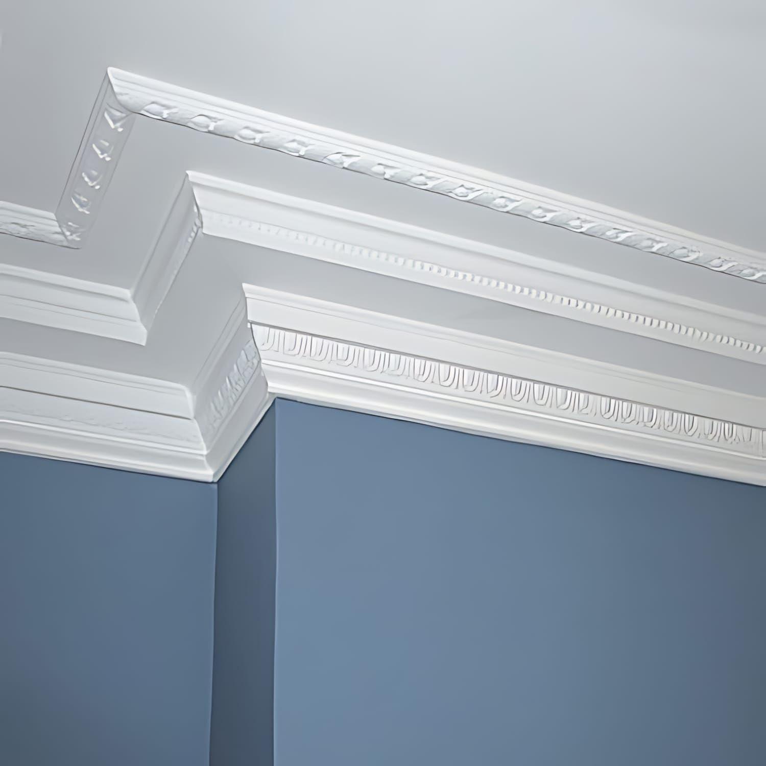 7-5/8 in x 7-5/8 in x 78-3/4 in Egg and Dart, and Beads Primed White Polyurethane Crown Moulding